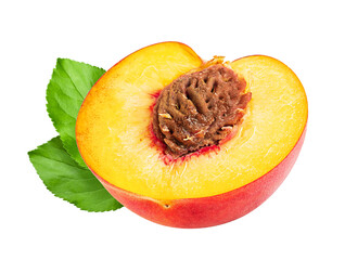 Peach fruit isolated on white or transparent background.