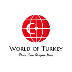 World of Turkey with flag vector logo template. This design suitable for identity or travel business.
