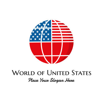 World of United States with flag vector logo template. This design suitable for identity or travel business.