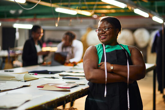 African Textile Business Woman In Factory