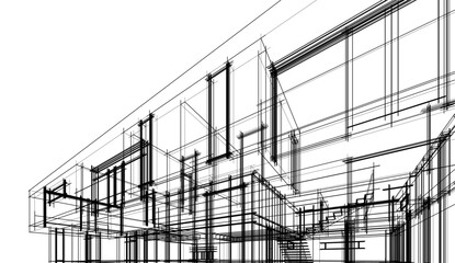 Modern house sketch architectural 3d illustration
