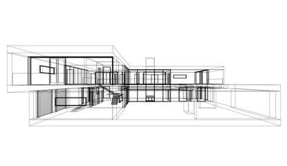 Modern house sketch architectural 3d illustration