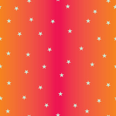 Starry Seamless Vector Pattern. Light Mint Tiny Stars Isolated on a Pink-Orange Blurry Background. Simple Repeatable Print with Confetti od Star Shape ideal for Textile, Wrapping Paper, Fabric. 