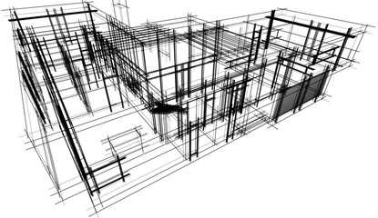 Modern house sketch architectural 3d illustration