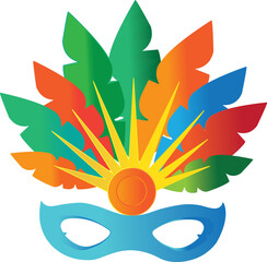 Obraz premium Máscara con plumas de colores para carnaval y fiesta. Icono vector