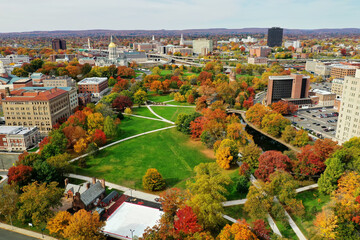 Aerial view of Hartford, Connecticut, United States in fall