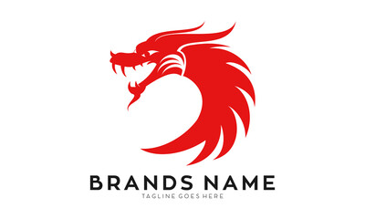 Red angry dragon head logo vector