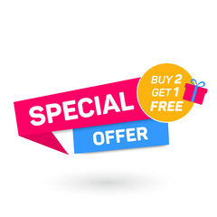 Buy 2, get 1 free. Special offer banner. Vector illustration