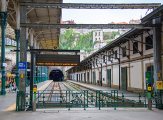 Interior of the pretty Porto central train station in Portugal
