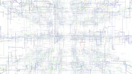 Inside an abstract digital cyberspace. Information flows through broken, winding, high-speed lines of communication and data analysis. Transparent background.