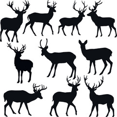Obraz premium Deer silhouette set icon, SVG Vector