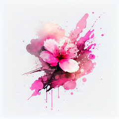 Obraz na płótnie Canvas Watercolor blooming sakura flowers with splash background, Generative AI