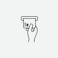 Hand reading card to ATM. Vector icon.