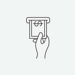 Hand depositing money in ATM. Vector icon.