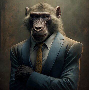 Portrait Of A Baboon In A Formal Business Suit 