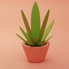 House plant in the pot, 3d renders illustration.