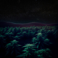 marijuana field under the starry sky,Generative