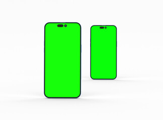 Smartphone 14 pro max mockup for App and Website UI branding. 2 Phones in front and back side. 3D render