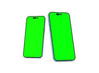 Smartphone 14 pro max mockup for App and Website UI branding. 2 Phones in front and back side. 3D render