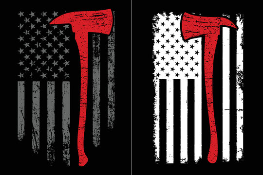 FireFighter Axe Thin Red Line Flag Design