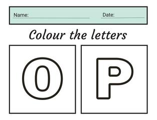 letter O - P coloring practice worksheet with all numbers for kids learning to count  Worksheet. illustration vector