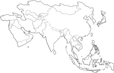 doodle freehand drawing of asia countries map.