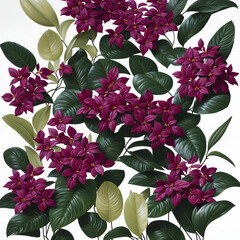 pattern with burgundy red bougainvillea flowers generative ai