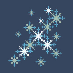 Winter rhythmic pattern with snowflakes. Optical illusion of volume. Decorative winter background. Luxury Christmas vector illustration. Surface texture, pattern for fabric, wrapping paper, wallpaper.