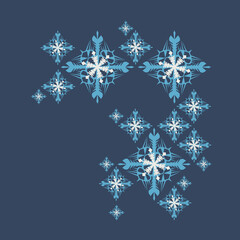 Winter rhythmic pattern with snowflakes. Optical illusion of volume. Decorative winter background. Luxury Christmas vector illustration. Surface texture, pattern for fabric, wrapping paper, wallpaper.