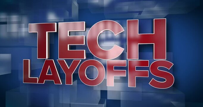 A red and blue dynamic 3D Tech Layoffs background title page animation.	