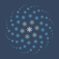 Winter rhythmic pattern with snowflakes. Optical illusion of volume. Decorative winter background. Luxury Christmas vector illustration. Surface texture, pattern for fabric, wrapping paper, wallpaper.
