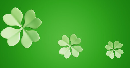 Saint Patrick's Day. Four leaf clover on a green background. Quatrefoil 3d rendering