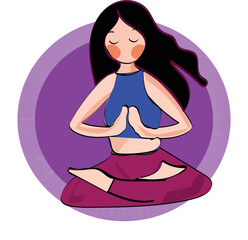 girl in yoga position illustration, breathing exercise, relaxation