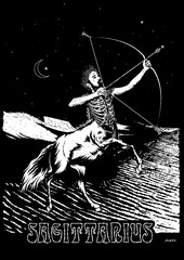 black and white illustration of sagittarius