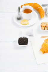 breakfast on white wood table