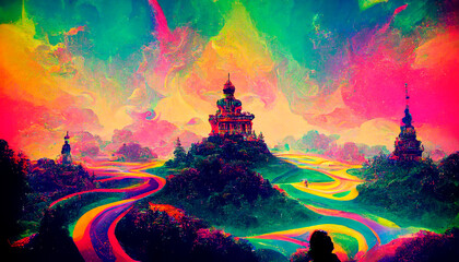 Acid trippy lsd abstract colorful psychedelic background. AI