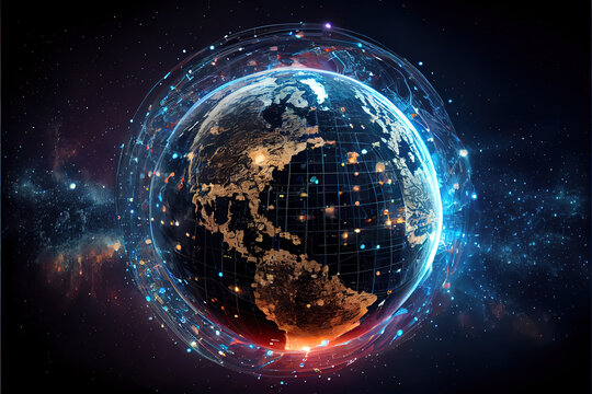 Futuristic abstract background. the earth is connected by the global internet. noosphere of the earth. Generative AI