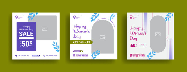 Social media post for International women's day banner and square flyer or web banner, suitable for 8th march banner set collection template design