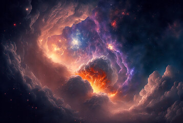 Colorful nebula galaxy, universe, gas and dust clouds. Created with Generative AI technology.