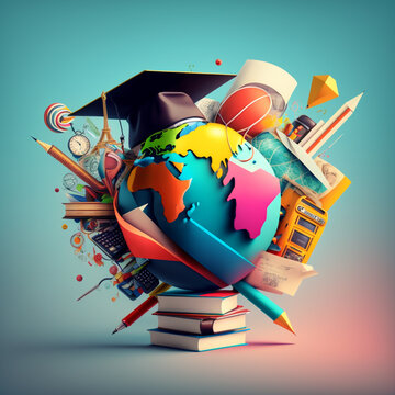 logo emblem study knowledge globe books pencils