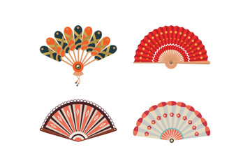 Collection of Asian fans in a detailed modern style.