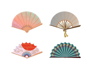 Collection of Asian fans in a detailed modern style.