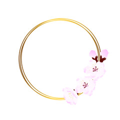 Flower frame made of hand drawn cherry blossoms with contour lines. Collection of natural circular wreaths for wedding or engagement invitations. Vector illustration