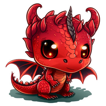 A cute red dragon chibi cartoon character, made using generative AI tools	