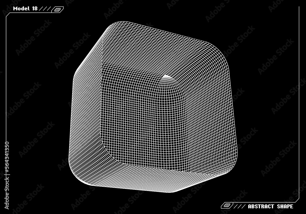 Aufkleber Abstract 3d wireframe shape or basic element with open edge. Science and technology geometric abstraction with deformed shape.