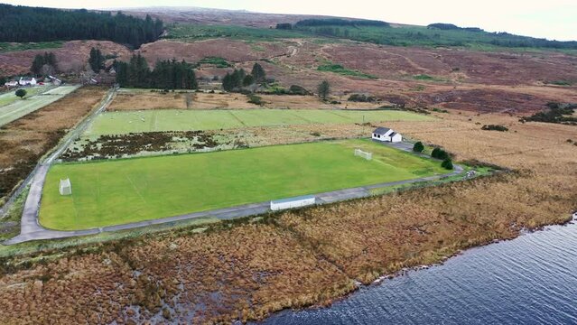 The GAA pitch close to Mount Errigal, the highest mountain in Donegal - Ireland.