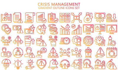 Crisis management gradient outline icons set. contain finance, business, document, warning, money and more. Vector EPS 10 ready convert to SVG. use for modern concept, UI or UX kit, web and app.