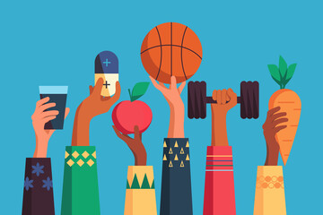 Healthy lifestyle illustration. Healthy people, stay active banner. 
