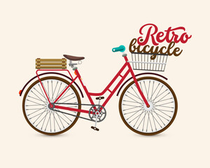 Retro bicycle with basket isolated on light background - vector