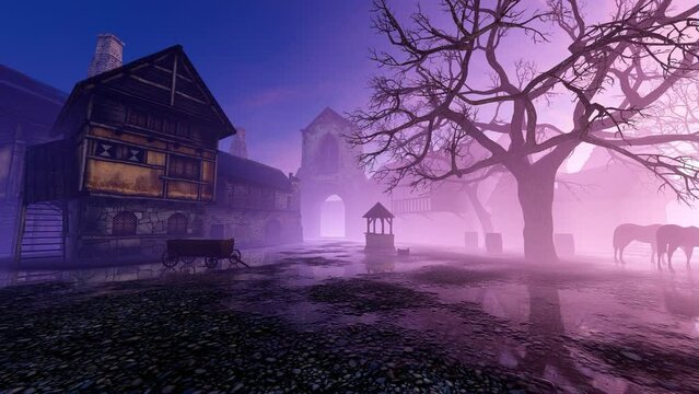 Foggy morning in a medieval city